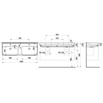LAUFEN MEDA Dvojumývadlo s tromi otvormi pre batériu s prepadom, 1300x460 mm, farba Biela, H8141120001081