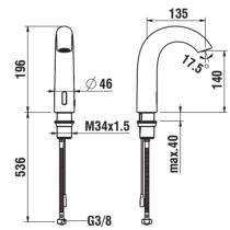 LAUFEN CURVETRONIC Elektronická umývadlová batéria s IR-Senzorom pre studenú alebo predzmiešanú vodu, výtok 135 mm, PVD titán čierný mat 428, HF707154428060