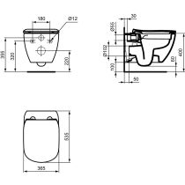 PACK, TESI RimLS+ WC závesné 53x36 cm, T493201 + TESI WC sedadlo Slow-closing, T552201, T536001