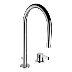 LAUFEN Kartell LAUFEN Umývadlová 2-otvorová páková batéria s otočným výtokom 166 mm, prietok 5,3 l/min, s ovládaním tiahla automatického výpustu, bez automatického výpustu, Chróm 004, H3113320042231