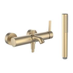 LAUFEN Kartell LAUFEN Vaňová nástenná páková batéria, vrátane syntetickej sprchovej hadice 1800 mm a ručnej sprchy Twinstick, PVD Svetlozlatá matná 083, H3213370831411 LAUFEN Kartell LAUFEN Vaňová nástenná páková batéria, vrátane syntetickej sprchovej hadice 1800 mm a ručnej sprchy Twinstick, PVD Svetlozlatá matná 083, H3213370831411