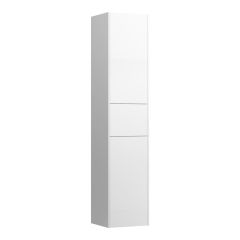 LAUFEN BASE Vysoká skrinka, 2 dvierka a zásuvka, pánty dvierok vľavo (bočnice korpusu s výrezom), 350x335x1650 mm, Biela lesklá 261, H4027211102611