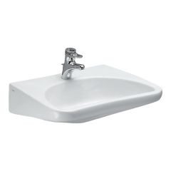 LAUFEN REHAB Zdravotné umývadlo, bez prepadu, bez otvoru pre batériu, pre telesne postihnutých, doporučujeme podomietkový sifón Geberit 151.120.xx.1 s jedným otvorom pre batériu uprostred s prepadom, 660x550 mm, farba Biela, H8106030001041