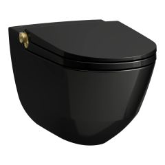 LAUFEN CLEANET RIVA Závesné WC rimless so zabudovanou bidetovou spŕškou, WC sedadlo s poklopom so spomaľovacím mechanizmom, diaľkový ovládač, Čierna lesklá so zlatou matnou 023, 600x395 mm, H8206910230001