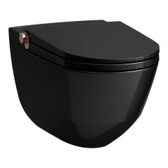LAUFEN CLEANET RIVA Závesné WC rimless so zabudovanou bidetovou spŕškou, WC sedadlo s poklopom so spomaľovacím mechanizmom, diaľkový ovládač, Čierna lesklá s brúsenou zlato-rúžovou 024, 600x395 mm, H8206910240001