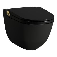 LAUFEN CLEANET RIVA Závesné WC rimless so zabudovanou bidetovou spŕškou, WC sedadlo s poklopom so spomaľovacím mechanizmom, diaľkový ovládač, Čierna matná so zlatou matnou 718, 600x395 mm, H8206917180001