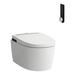 LAUFEN CLEANET ALVIA Závesné WC, hlboké splachovanie, Silent Flush, vrátane WC sedadla s poklopom s aut. zdvíhaním a sklápaním so spomaľovaním, vyhrievanej dosky, dial. ovládanim, Wi-Fi, sušenia, UV dezinfekcie a ambient osvetlenia, Biela LCC 400, 600x410