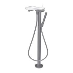 LAUFEN ADA Vaňová páková batéria, vrátane ručnej sprchy a hadice, montáž na podlahu, vrátane poličky s otvorom, PVD nerez/mramor biely 505, HF506781505000