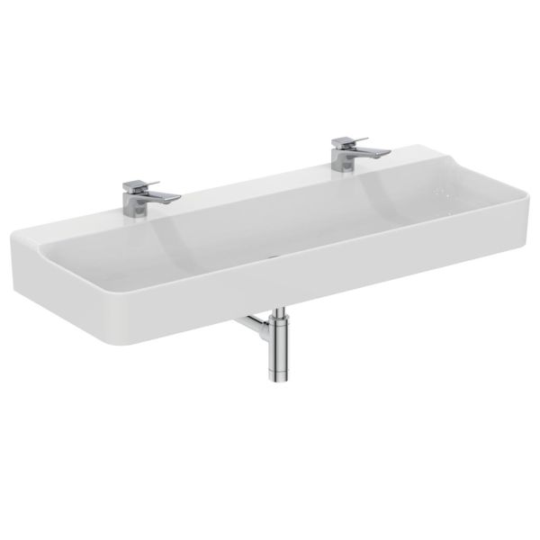 CONCA Umývadlo 120x45 cm, 2 otvory pre batériu, bez prepadového otvoru, farba biela lesklá s IdealPlus úpravou povrchu, T3808MA