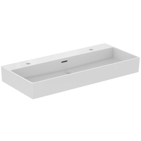EXTRA Umývadlo 100x45 cm, s 2 otvormi pre batériu, farba biela lesklá idealp plus, s prepadovým otvorom, T3906MA