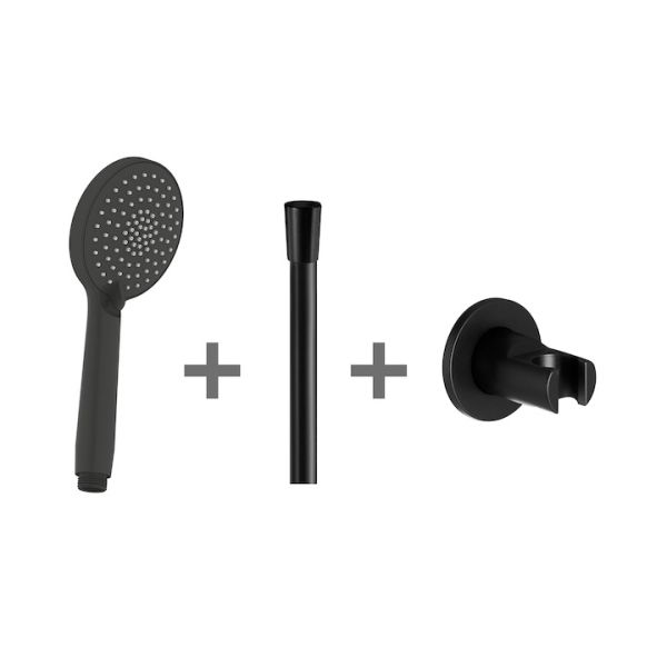 JIKA Mio Sprchová sada, ručná sprcha Ø 100 mm, 3 funkcie, držiak sprchy, hadica, čierny mat, H3652F07163611
