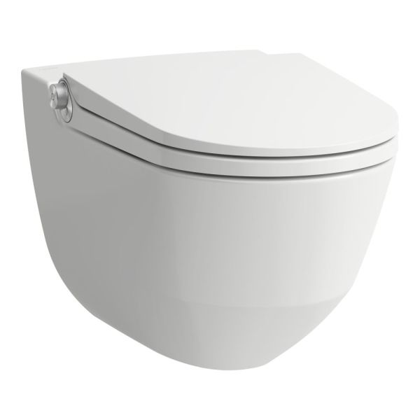 LAUFEN CLEANET RIVA Závesné WC rimless so zabudovanou bidetovou spŕškou, WC sedadlo s poklopom so spomaľovacím mechanizmom, diaľkový ovládač, Biela LCC 400, 600x395 mm, H8206914000001