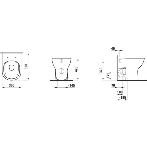 LAUFEN LUA, Stacionárne WC, Rimless, hlboké splachovanie, vodorovný/zvislý odpad Vario, Biela LCC 400, 520x360 mm, H8230824000001