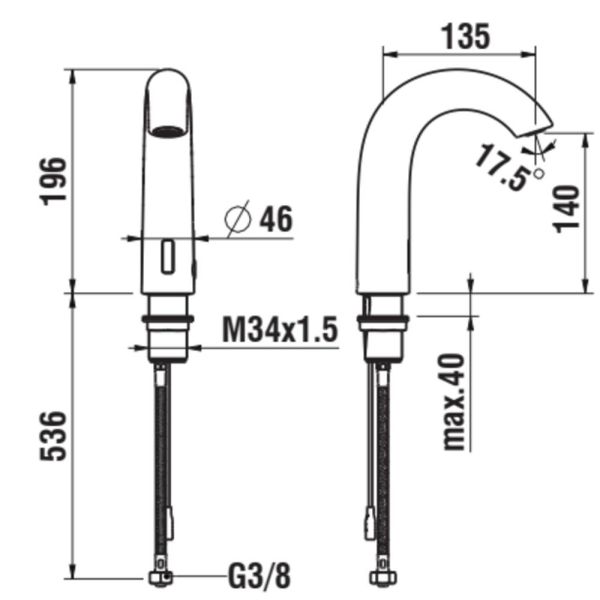 LAUFEN CURVETRONIC Elektronická umývadlová batéria s IR-Senzorom pre studenú alebo predzmiešanú vodu, výtok 135 mm, PVD svetlo zlatá matná 462, HF707154462000