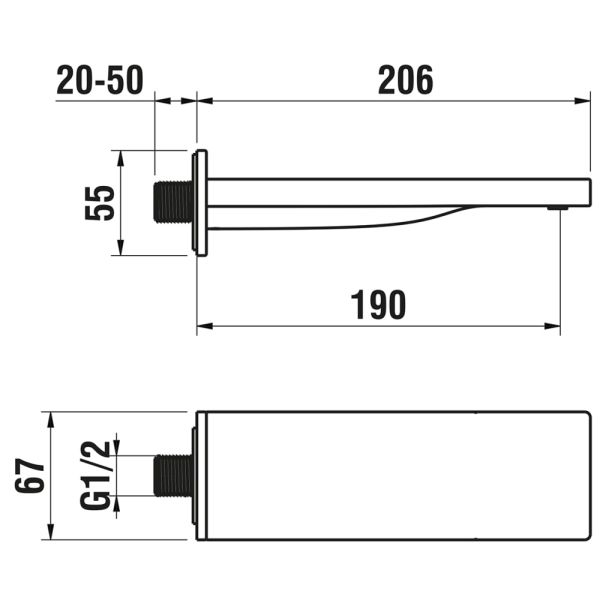 LAUFEN QUADRIGA Vaňový nástenný výtok, pevný výtok 190 mm, PVD inox kartáčovaná oceľ 441, HF901171441000