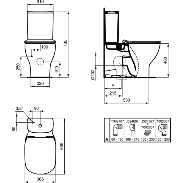 Tesi WC kombi nádrž 3/4,5l, spodné napúšťanie, T3568V3