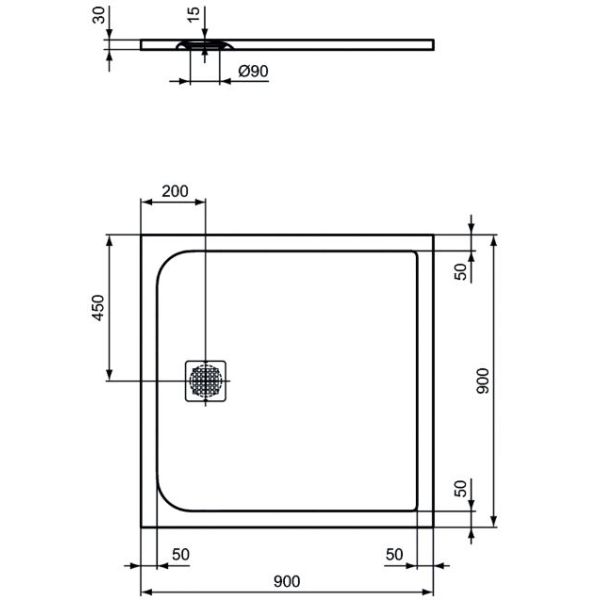 UltraFlat S 90x90x3 cm sprchová vanička z IdealSolid, K8215FV