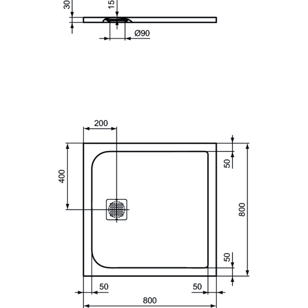 UltraFlat S 80x80x3 cm sprchová vanička z IdealSolid, K8214FS