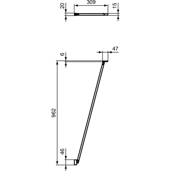 CONNECT 2 WETROOM Uhlová vzpera 100 cm, K9381V3