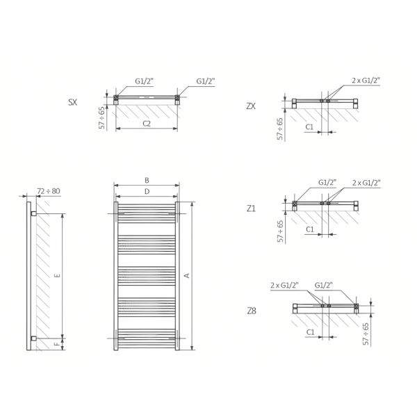 TERMA FIONA radiátor 68x114 cm, vonkajšie pripojenie 650 mm, chróm, FIO68114.CR