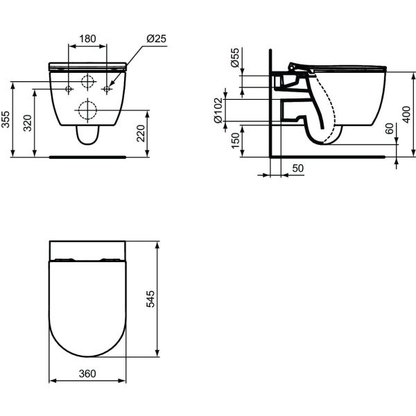CONCA  WC závesné Aquablade 55x36 cm, T3749V1