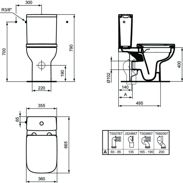 I.LIFE B WC kombi nádrž 6/3l, bočné napúšťanie, T472501