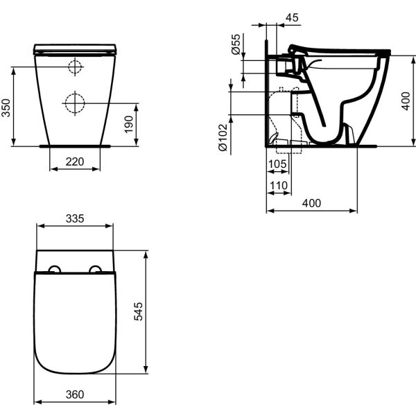 I.LIFE B WC stacionárne hranaté RIMLESS+, 54x36 cm, T461601